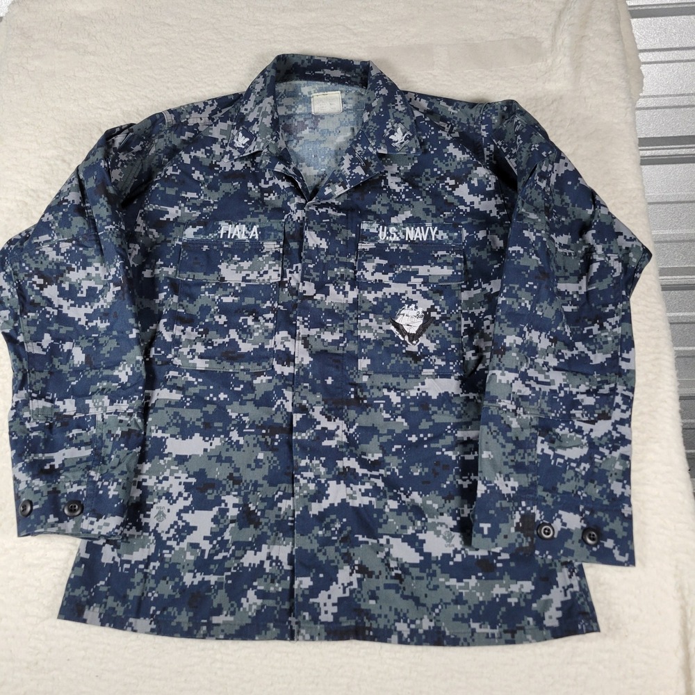 US Navy NWU Type I Digital Camo Shirt Mens Medium Blue Grey Military Blouse
